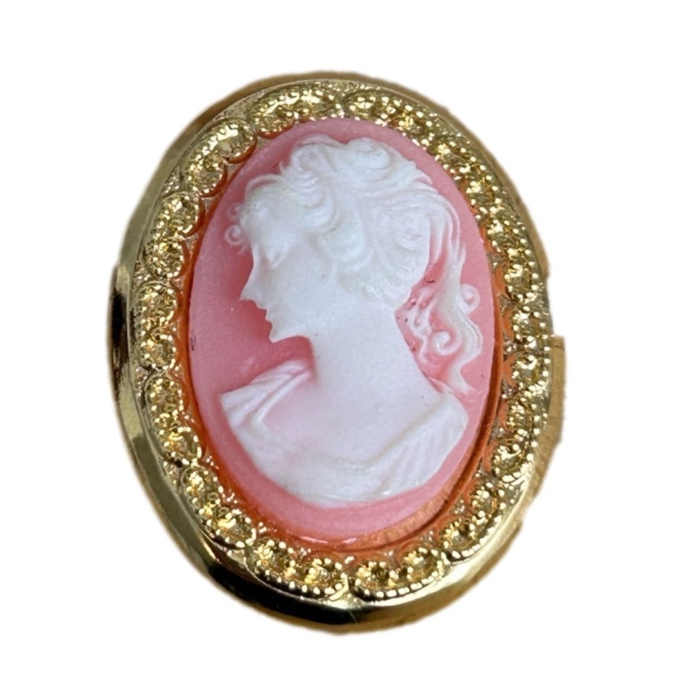 Vtg Small 1” Faux White Pink Cameo Brooch Pin Gold Tone